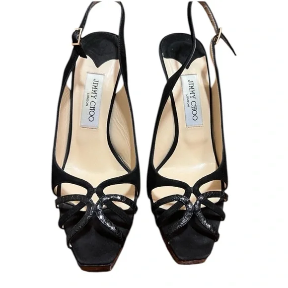 Jimmy Choo Black Leah Slingbacks Heels Size 39.5 - Picture 2 of 4